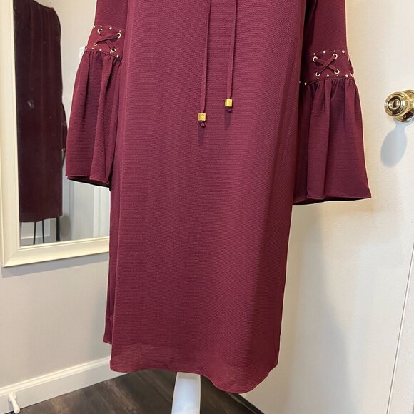 NWT Michael Kors Merlot Color Shift Dress with Bell Sleeves, Size Small - Picture 4 of 16
